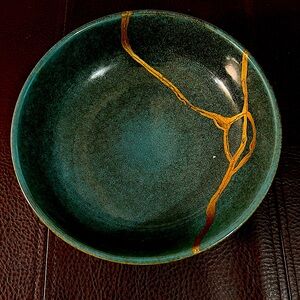 Green Ceramic Bowl with Gold Accents bowl